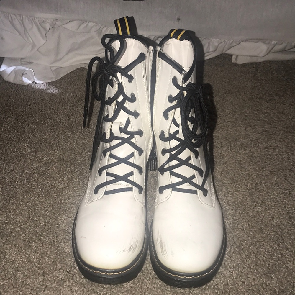 Patent leather white combat boots